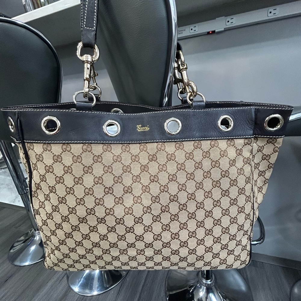 Gucci Beige and Dark Brown Monogram Tote